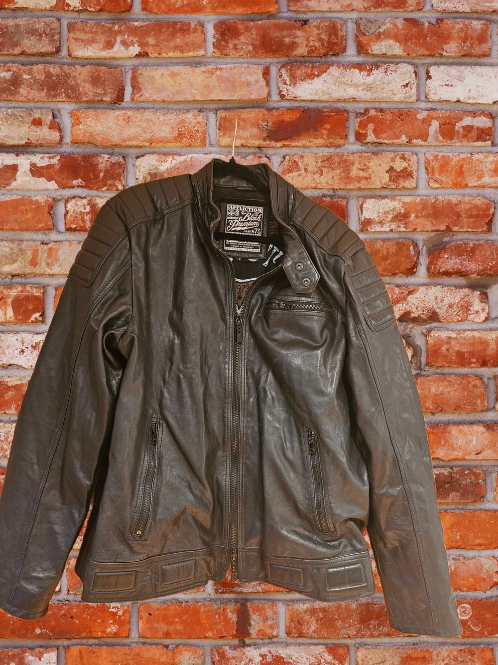 Affliction Men's Dark Brown Leather Bomber Jacket